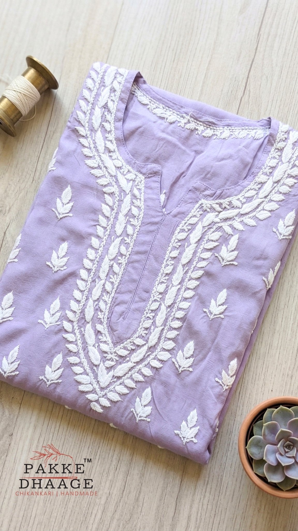 Sana Premium Modal Chikankari Kurta Pant 2PC Set Lavender Mist