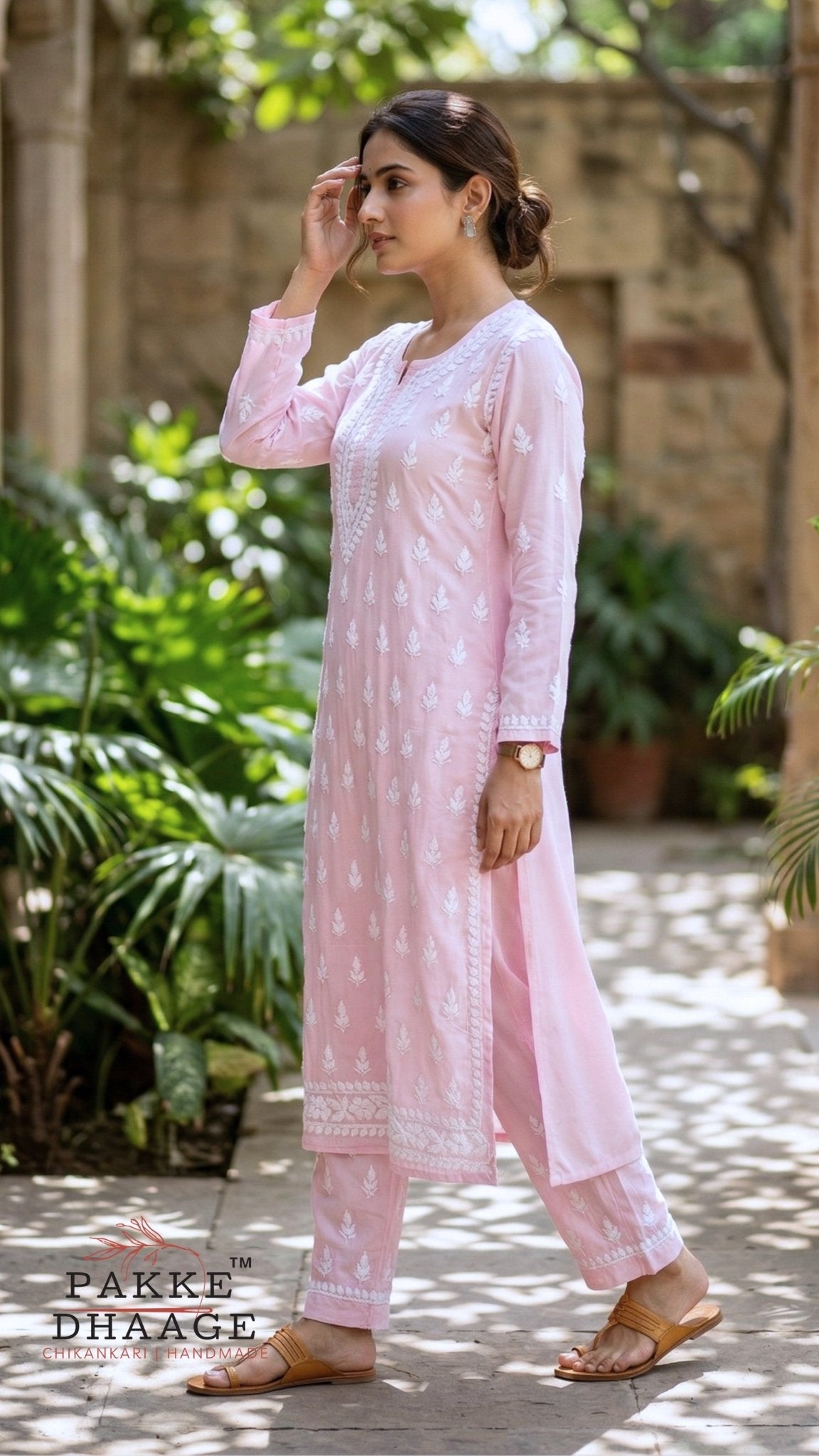 Sana Premium Modal Chikankari Kurta Pant 2PC Set Soft Pink