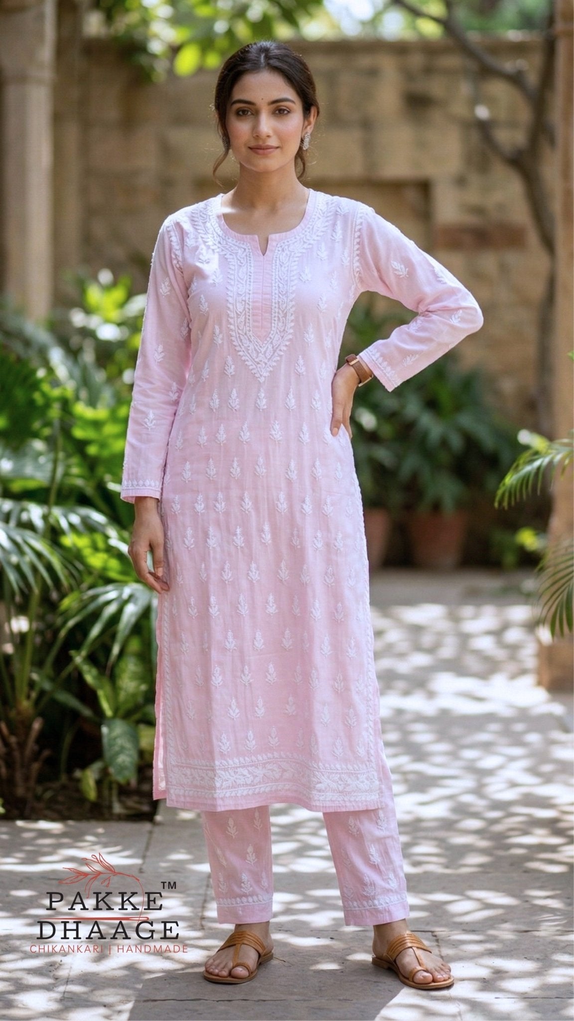 Sana Premium Modal Chikankari Kurta Pant 2PC Set Soft Pink
