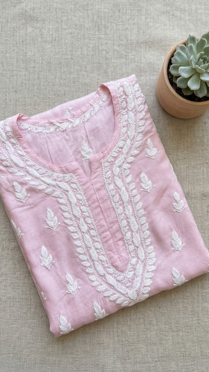 Sana Premium Modal Chikankari Kurta Pant 2PC Set Soft Pink