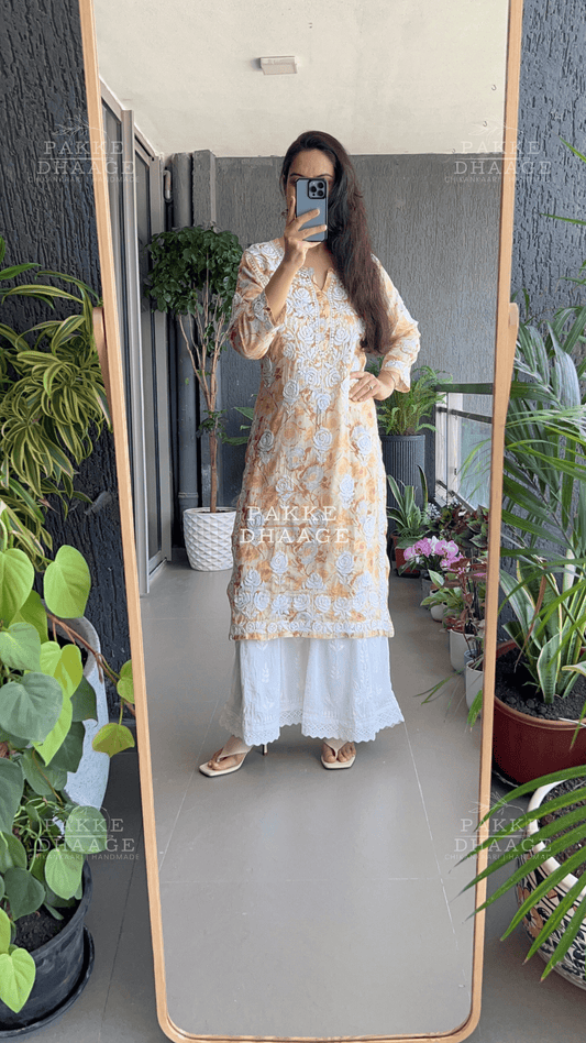 Sana Printed Pure Mulmul Kurta - Golden Yellow