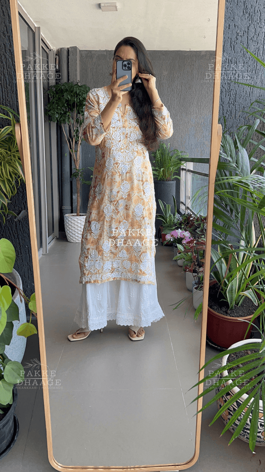 Sana Printed Pure Mulmul Kurta - Golden Yellow