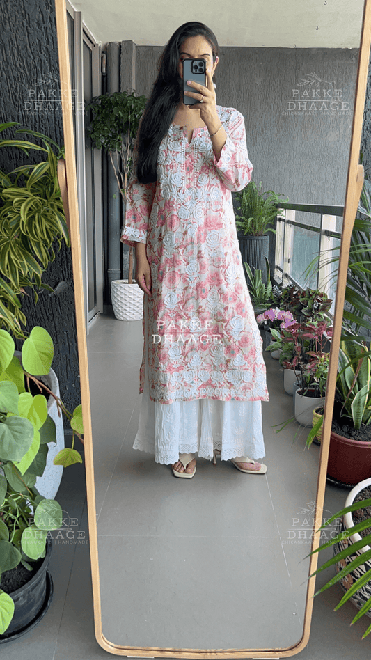 Sana Printed Pure Mulmul Kurta - Orchid Pink