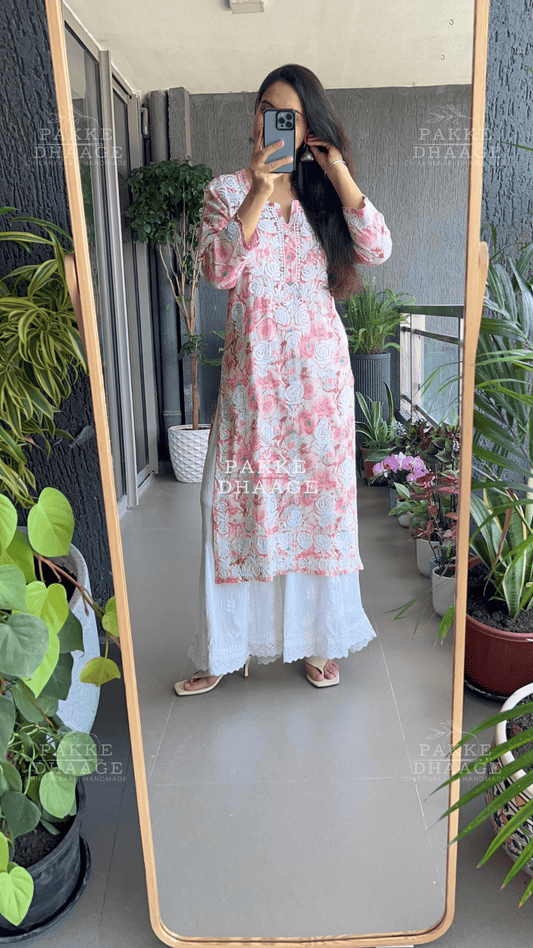Sana Printed Pure Mulmul Kurta - Orchid Pink