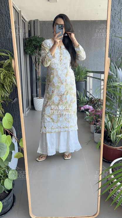 Sana Printed Pure Mulmul Kurta Golden Yellow