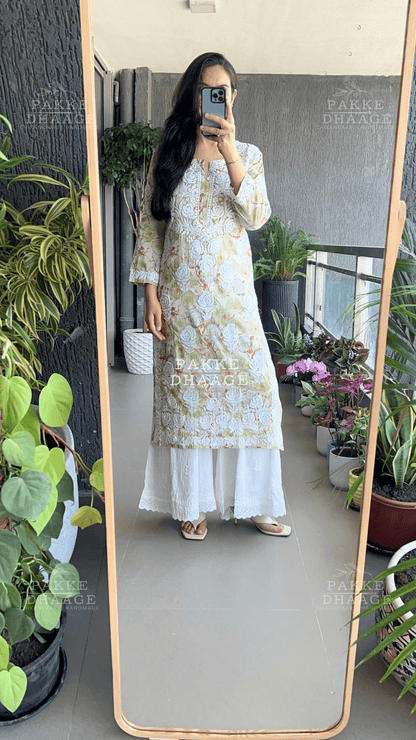 Sana Printed Pure Mulmul Kurta Golden Yellow