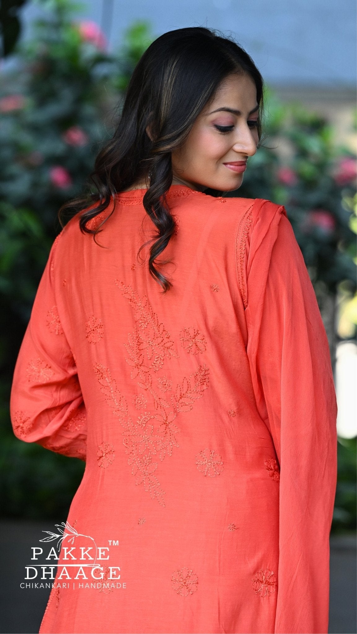 Sarah Resham Dhaaga Pure Muslin Kurta & Kurta Sets - Paprika Orange