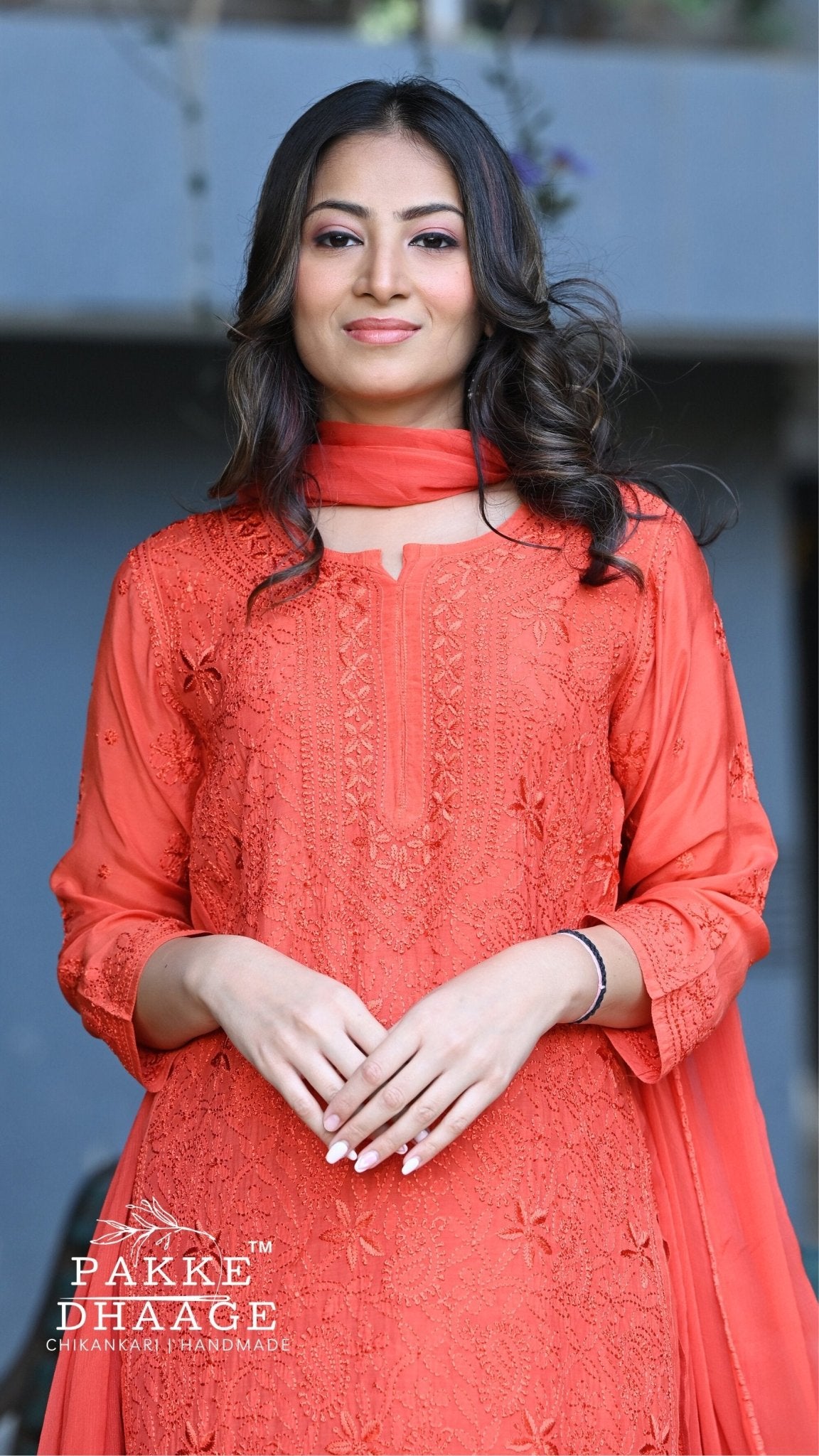 Sarah Resham Dhaaga Pure Muslin Kurta & Kurta Sets - Paprika Orange