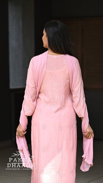 Sarah Resham Dhaaga Pure Muslin Kurta & Kurta Sets - Rose Gold