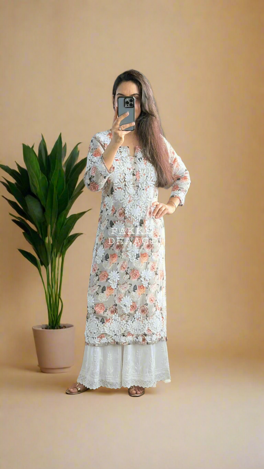 Seher Printed Pure Mulmul Kurta - Beige Bloom