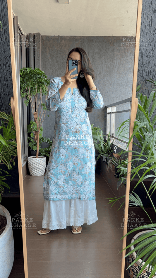 Seher Pure Cotton Kurta - Light Blue