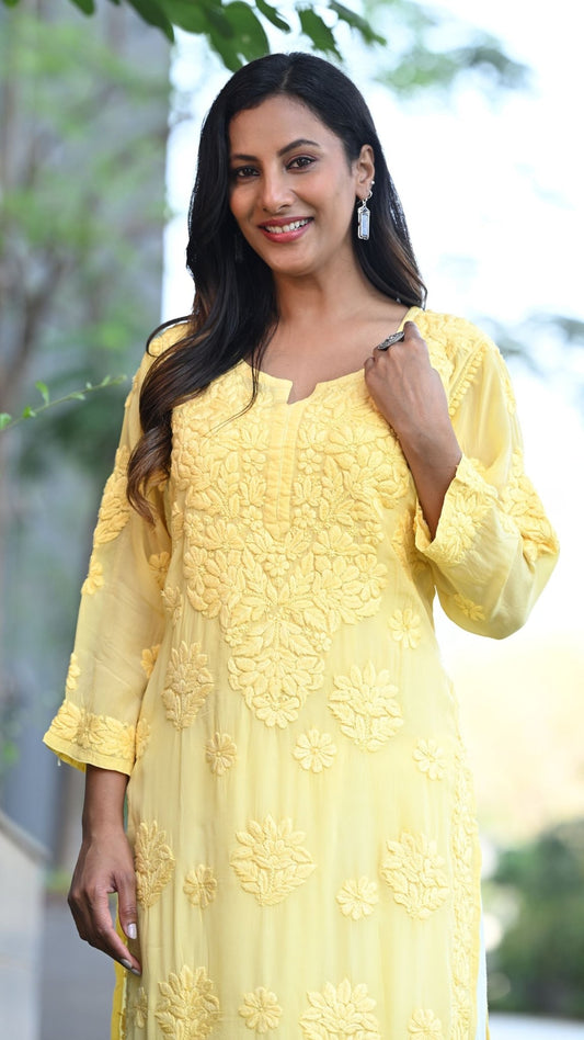 Seher Pure Crepe Kurta - Buttercup