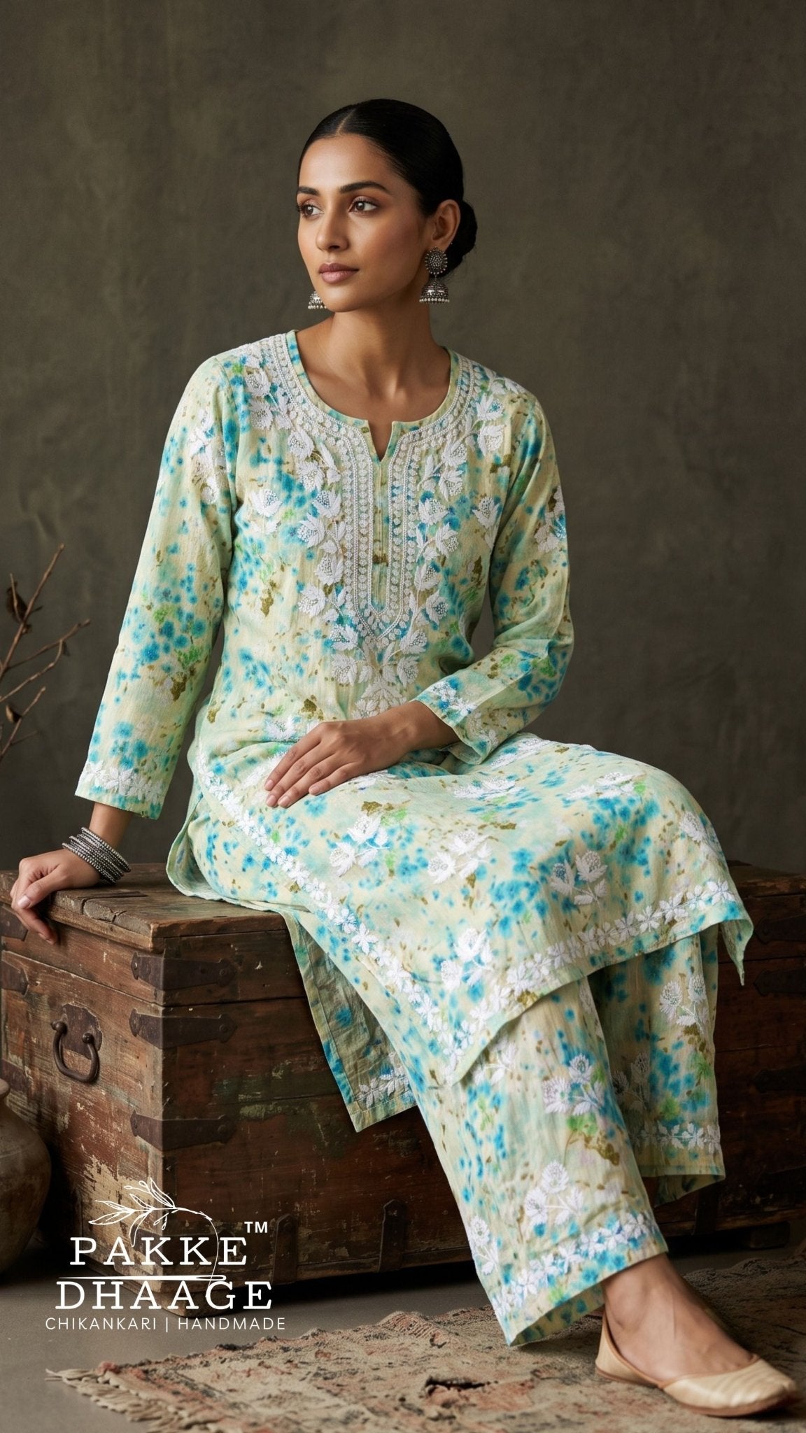 Shifa Printed Pure Mulmul Kurta Sets - Green