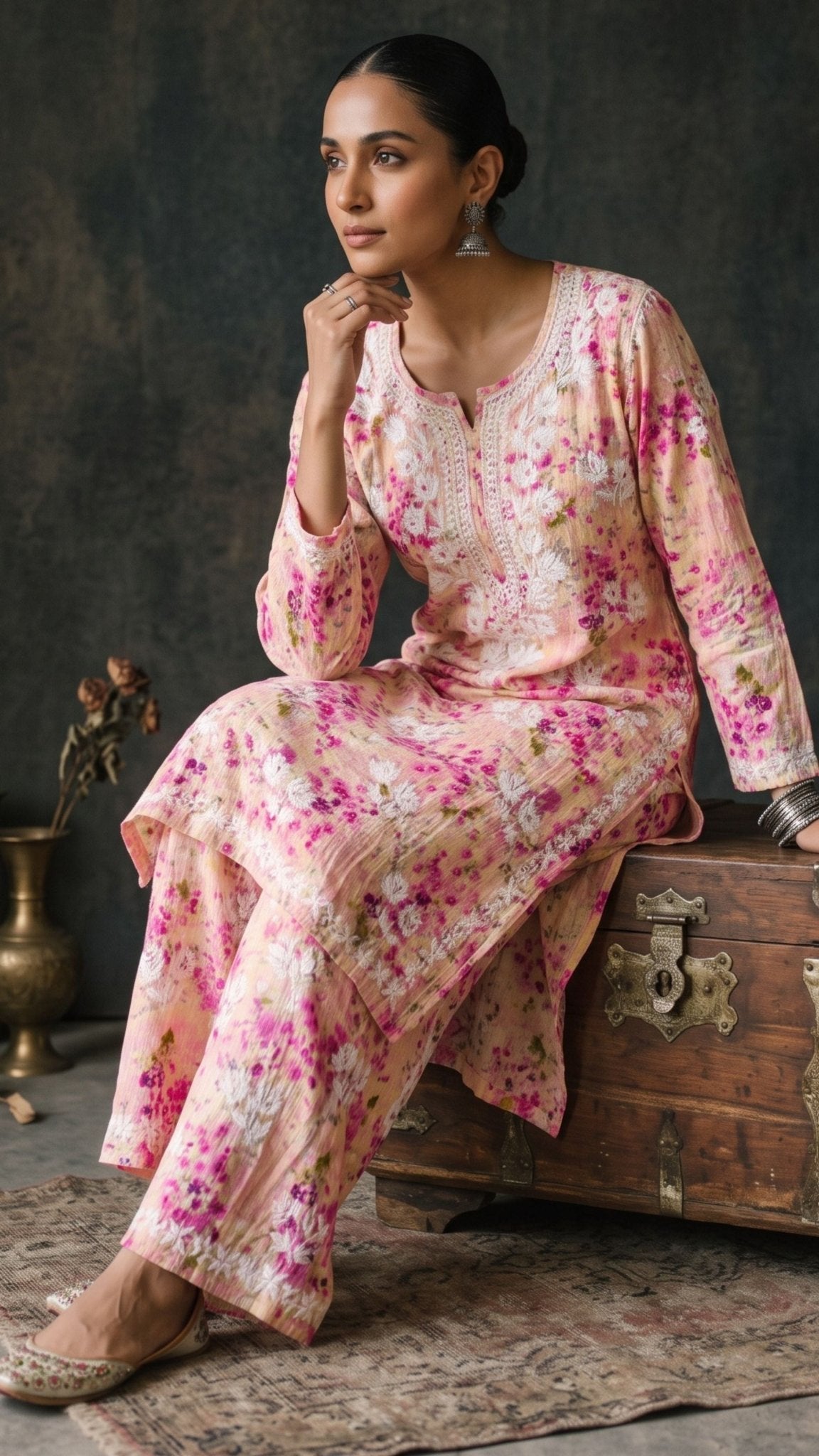 Shifa Printed Pure Mulmul Kurta Sets - Pink