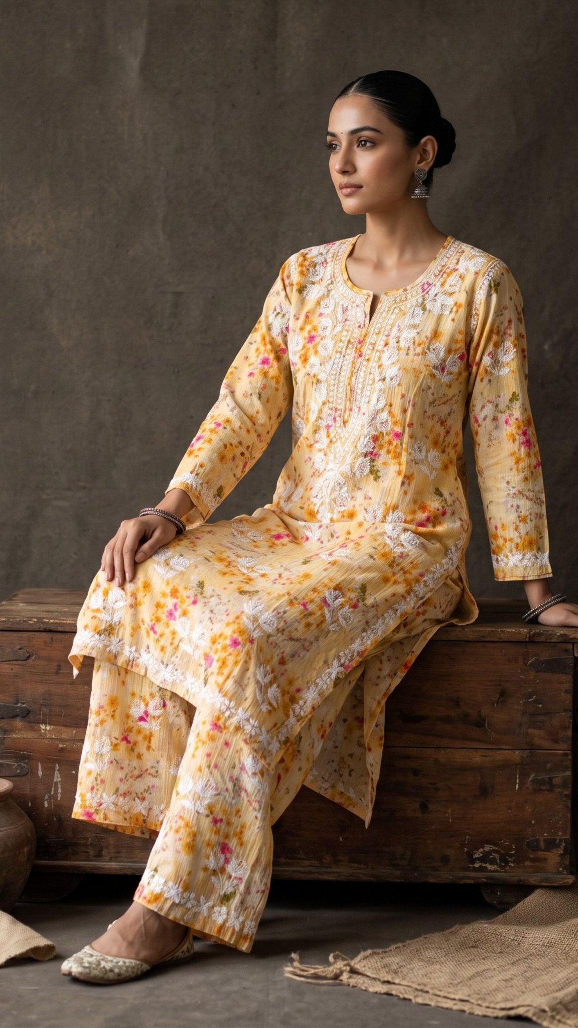 Shifa Printed Pure Mulmul Kurta Sets - Yellow