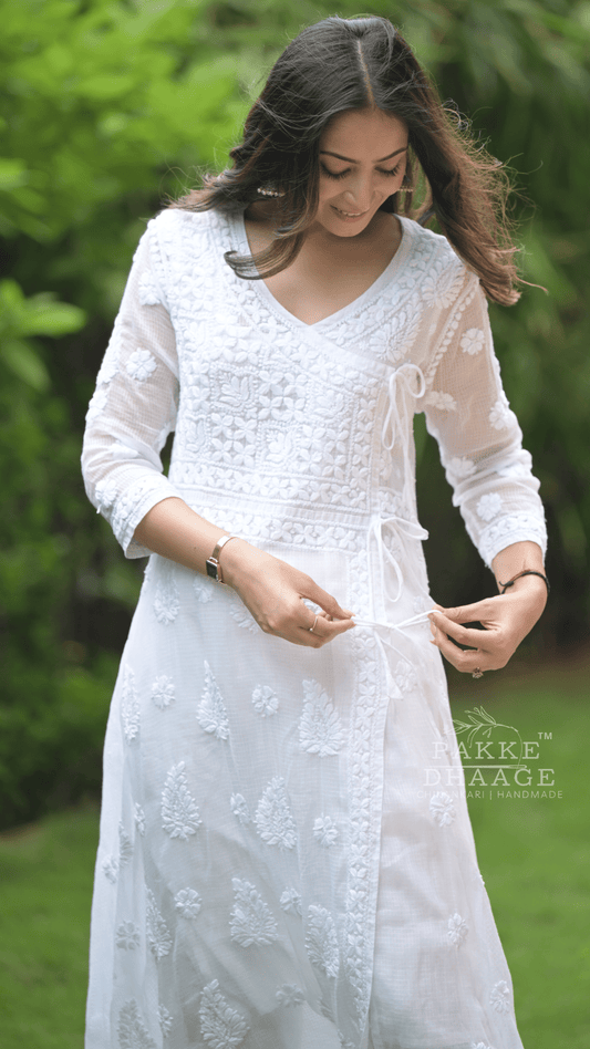 Siya Chikankari Pure Kota Angrakha with Inner - Classic White