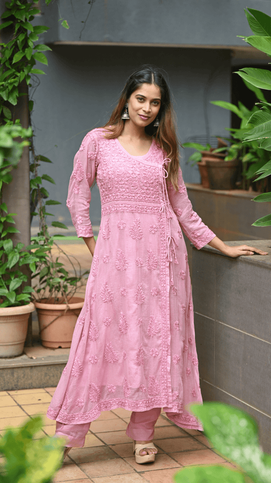 Siya Chikankari Pure Kota Angrakha with Inner - Mesmerizing Mauve