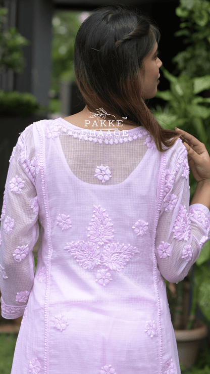 Siya Chikankari Pure Kota Angrakha with Inner - Pastel Pink
