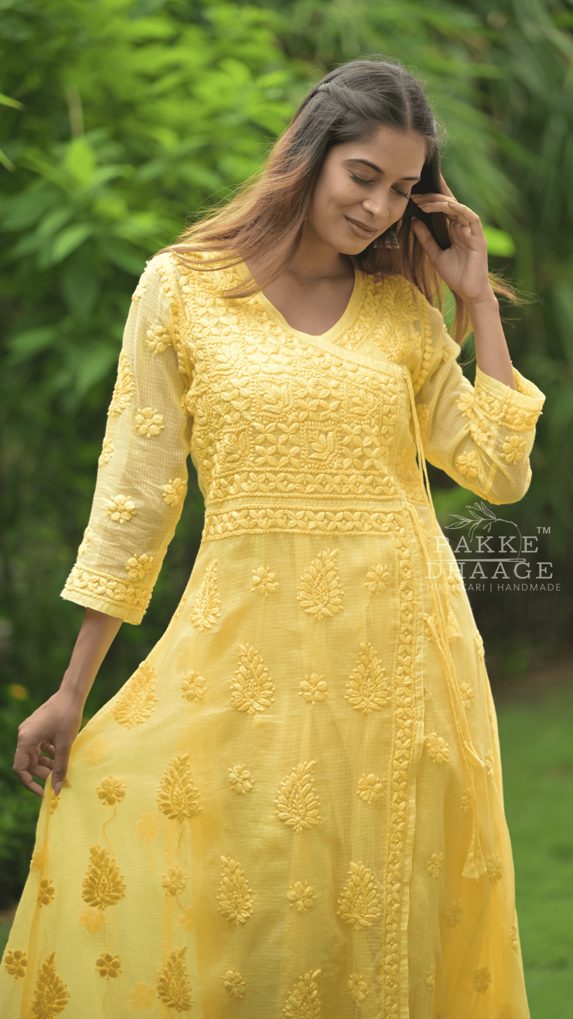 Siya Chikankari Pure Kota Angrakha with Inner - Sunshine Yellow