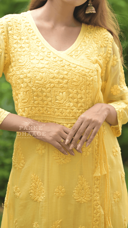 Siya Chikankari Pure Kota Angrakha with Inner - Sunshine Yellow
