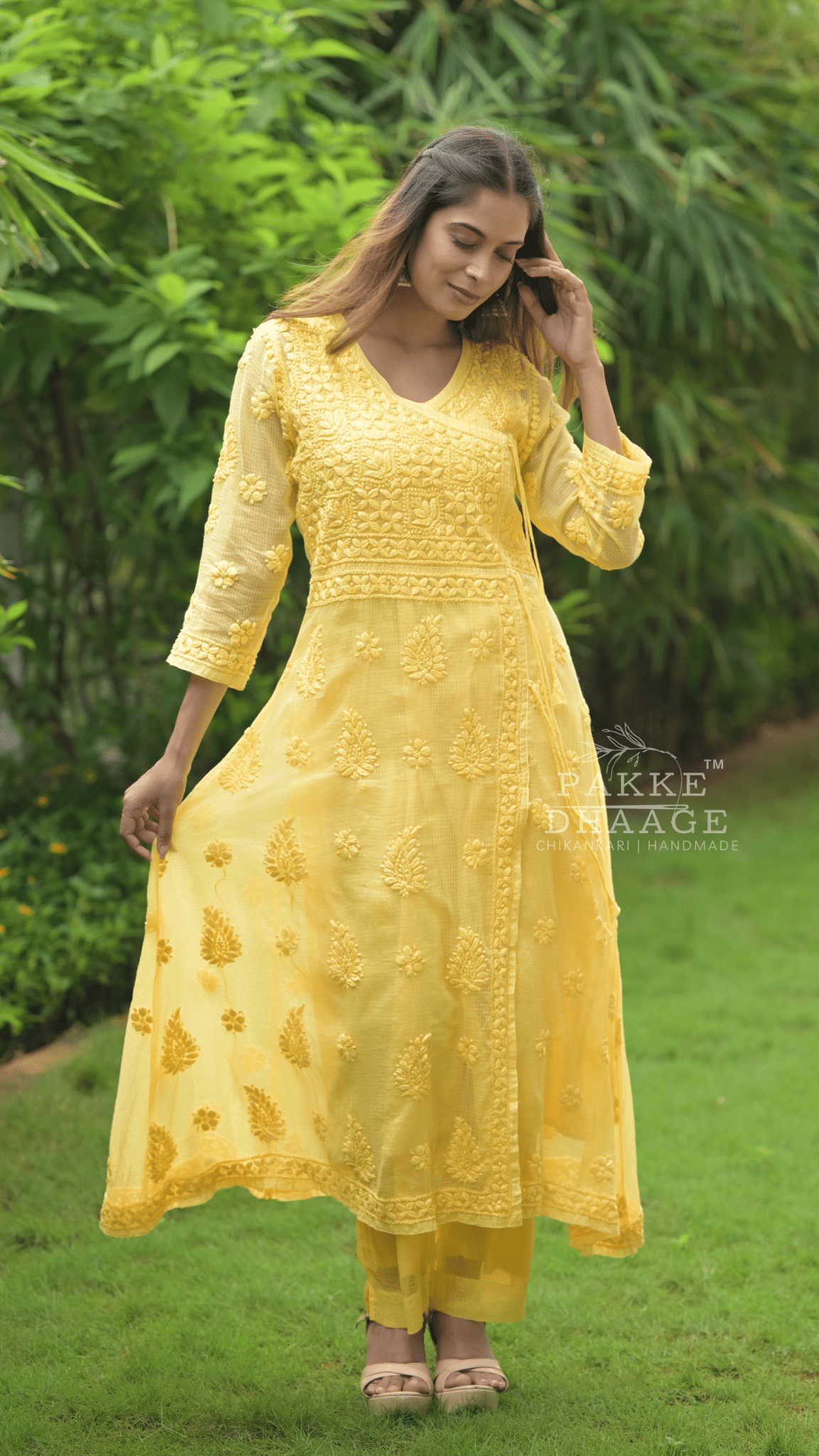 Siya Chikankari Pure Kota Angrakha with Inner - Sunshine Yellow