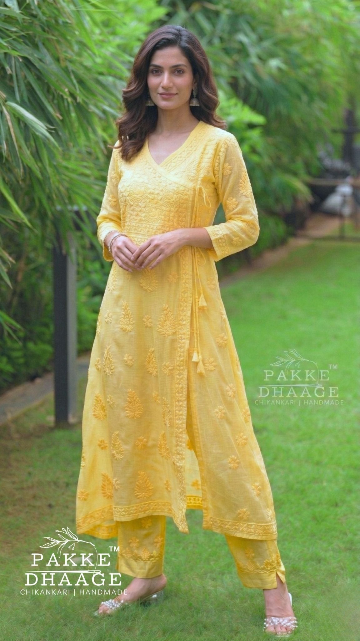 Siya Chikankari Pure Kota Angrakha with Inner - Sunshine Yellow