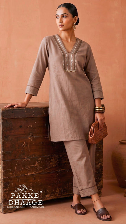 Slub Cotton Embroidered Co-ord Set