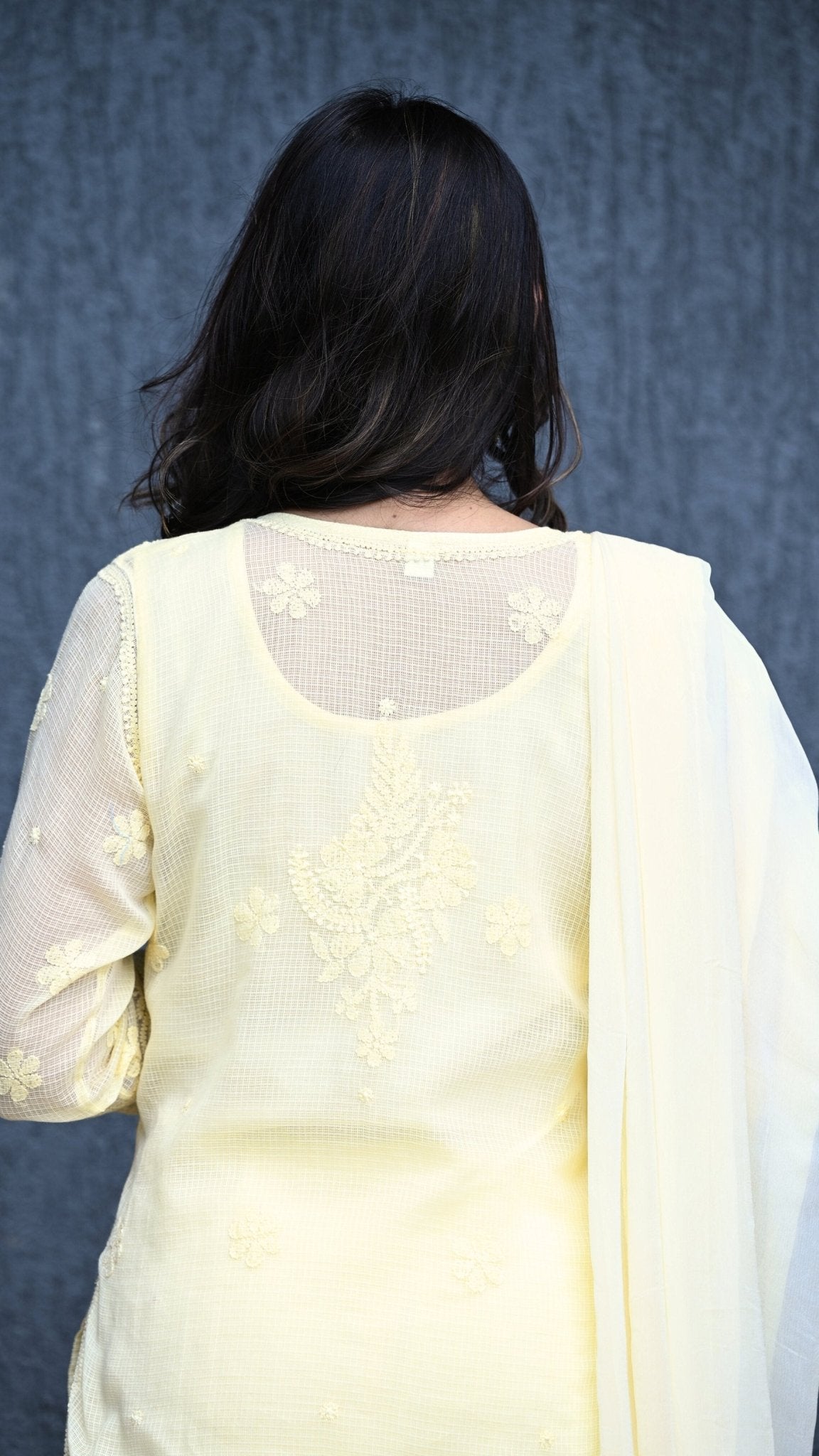 Muskan Pure Kota Doria Chikankari Kurta Sets - Buttercup Yellow