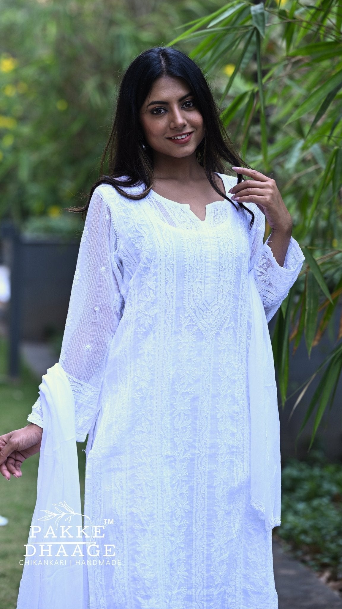 Muskan Pure Kota Doria Chikankari Kurta Sets - Buttercup Yellow