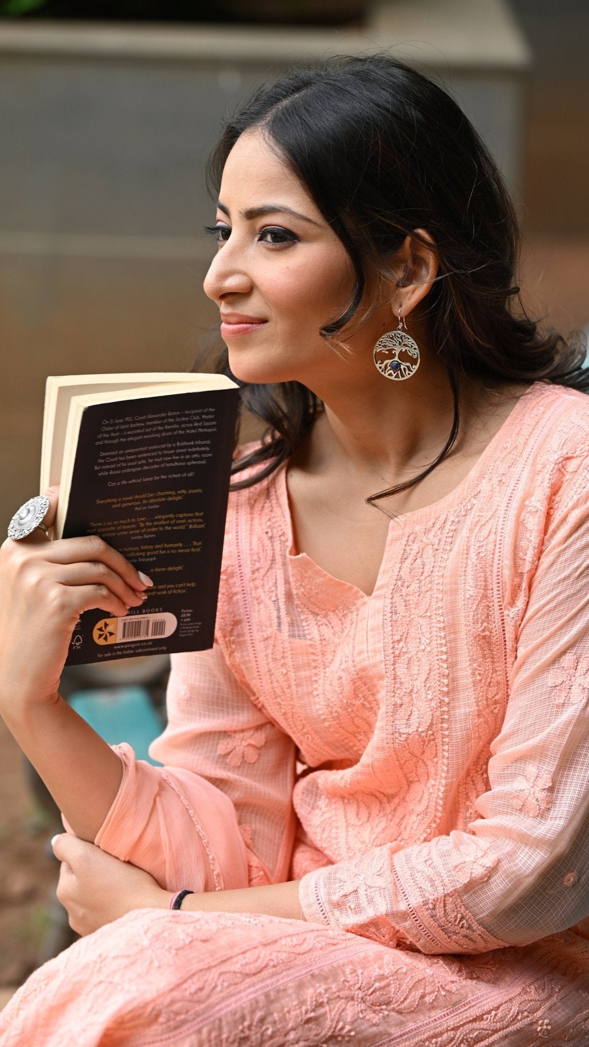 Muskan Pure Kota Doria Chikankari Kurta Sets - Peach Blossom