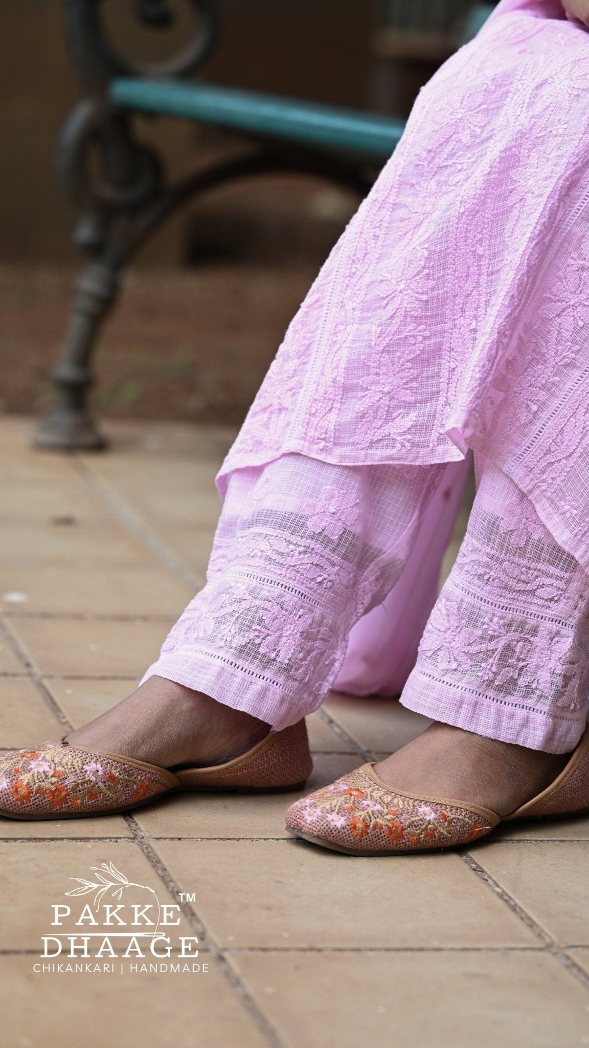 Muskan Pure Kota Doria Chikankari Kurta Sets - Pink