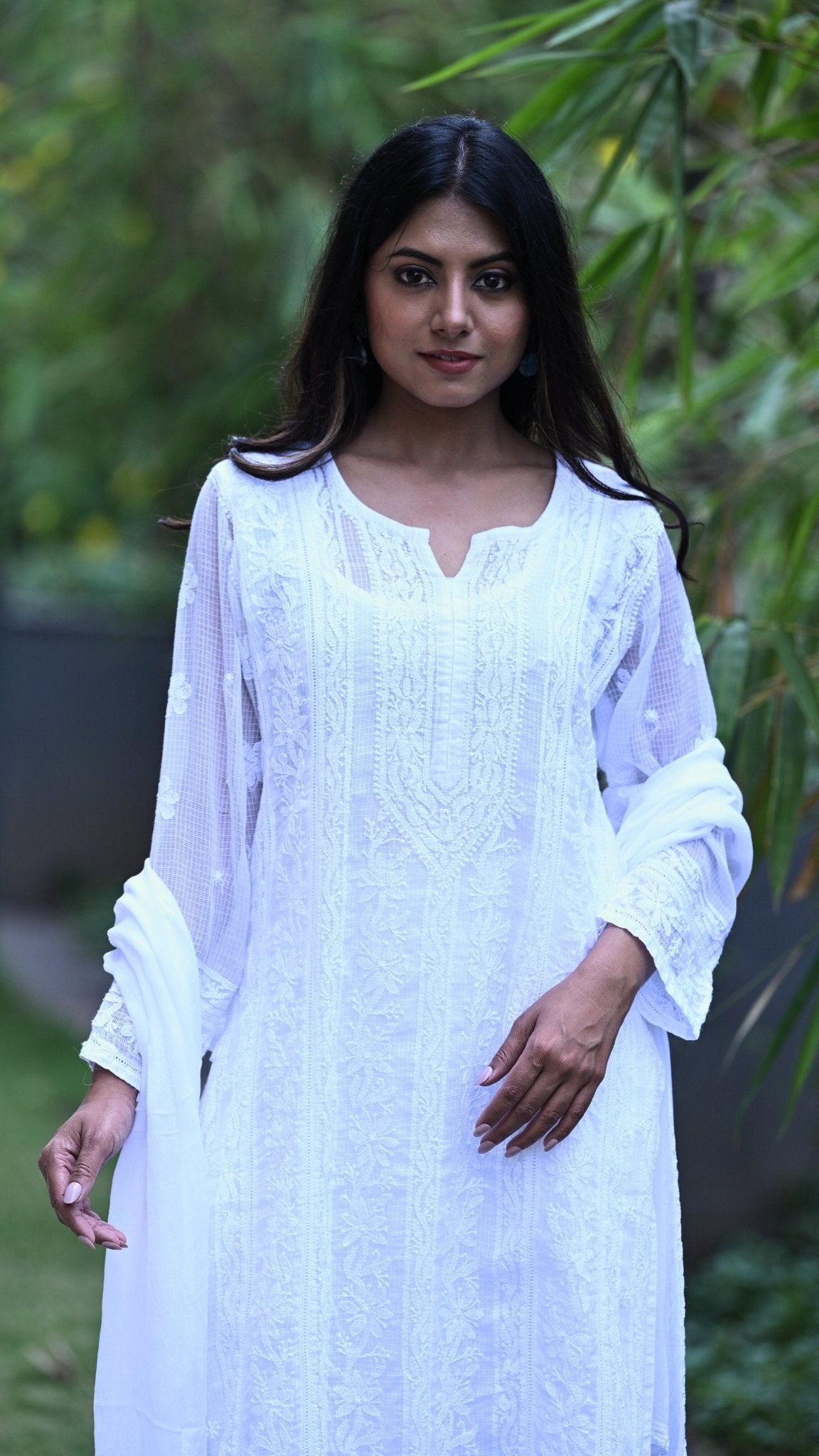 Muskan Pure Kota Doria Chikankari Kurta Sets - Pristine White