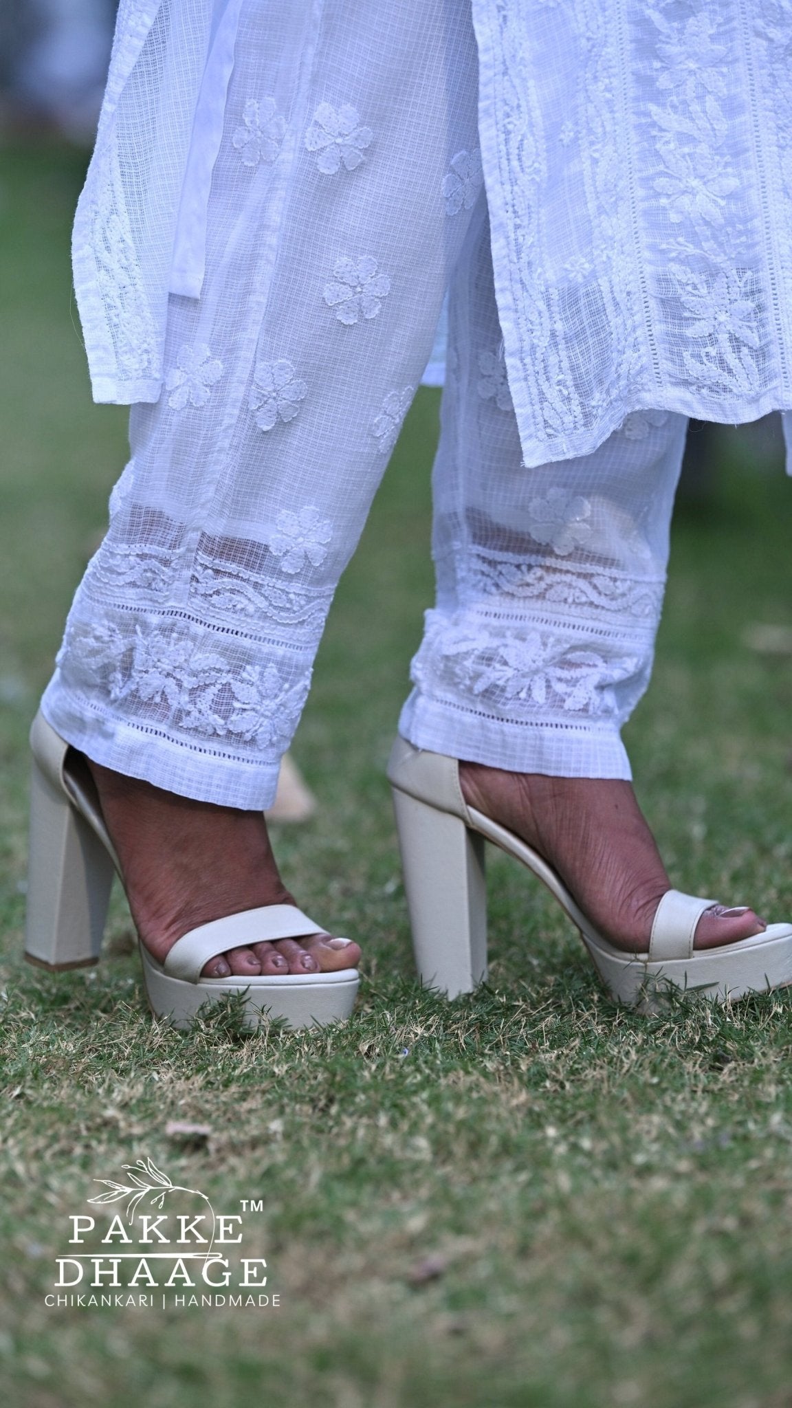 Muskan Pure Kota Doria Chikankari Kurta Sets - Pristine White