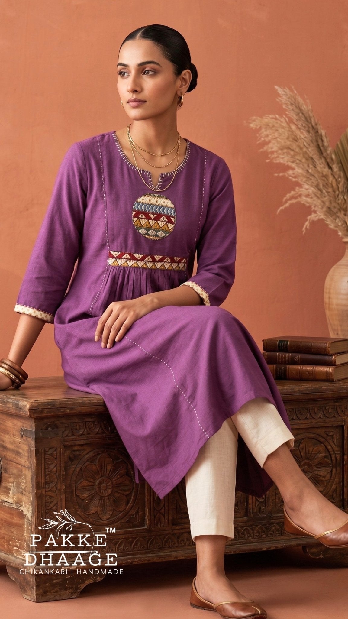 Tribal Medallion Gathered Cotton Kurta
