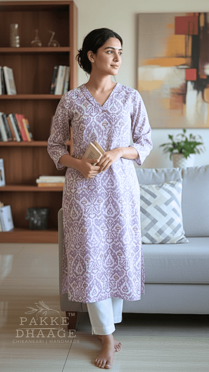 Trisha Pure Cotton Jaipuri Printed Kurti Ikhat Mauve