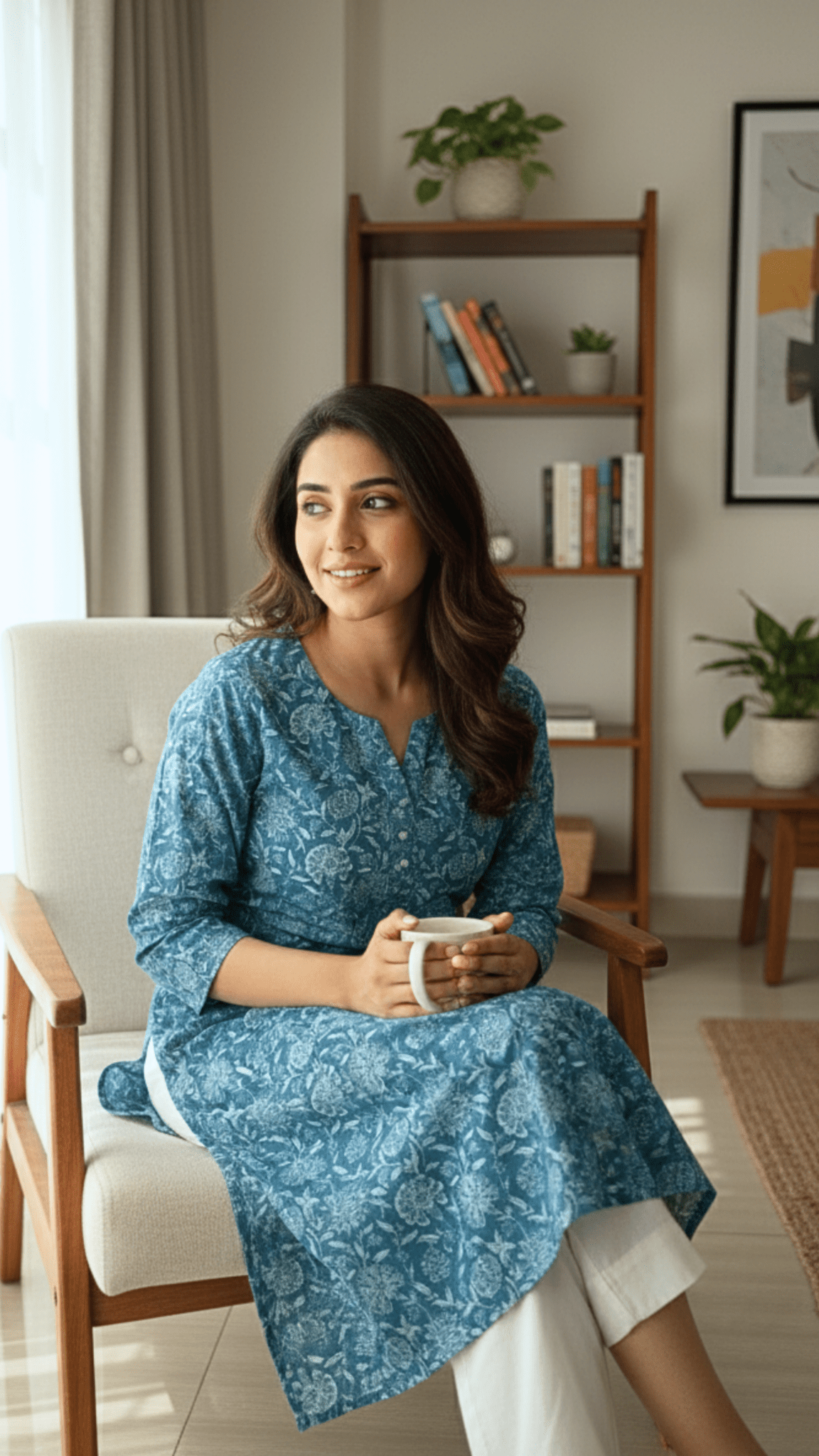 Trisha Pure Cotton Jaipuri Printed Kurti Floral Teal