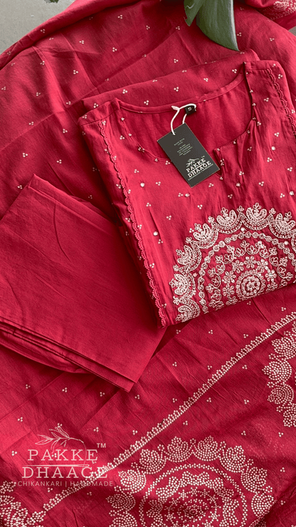 Vaani Embroidered Pure Mulmul Cotton Sets Terracotta Red