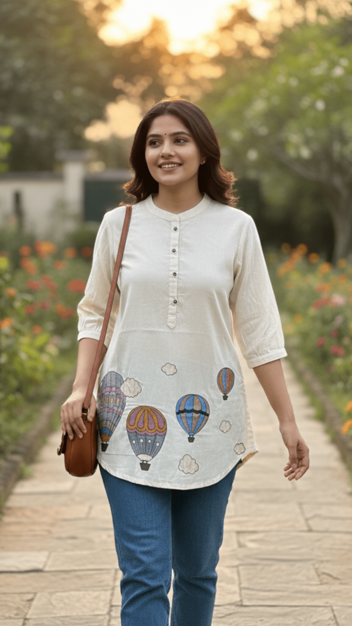 Wanderlust Pure Cotton Embroidered Short Tops - Cappadocia Beige