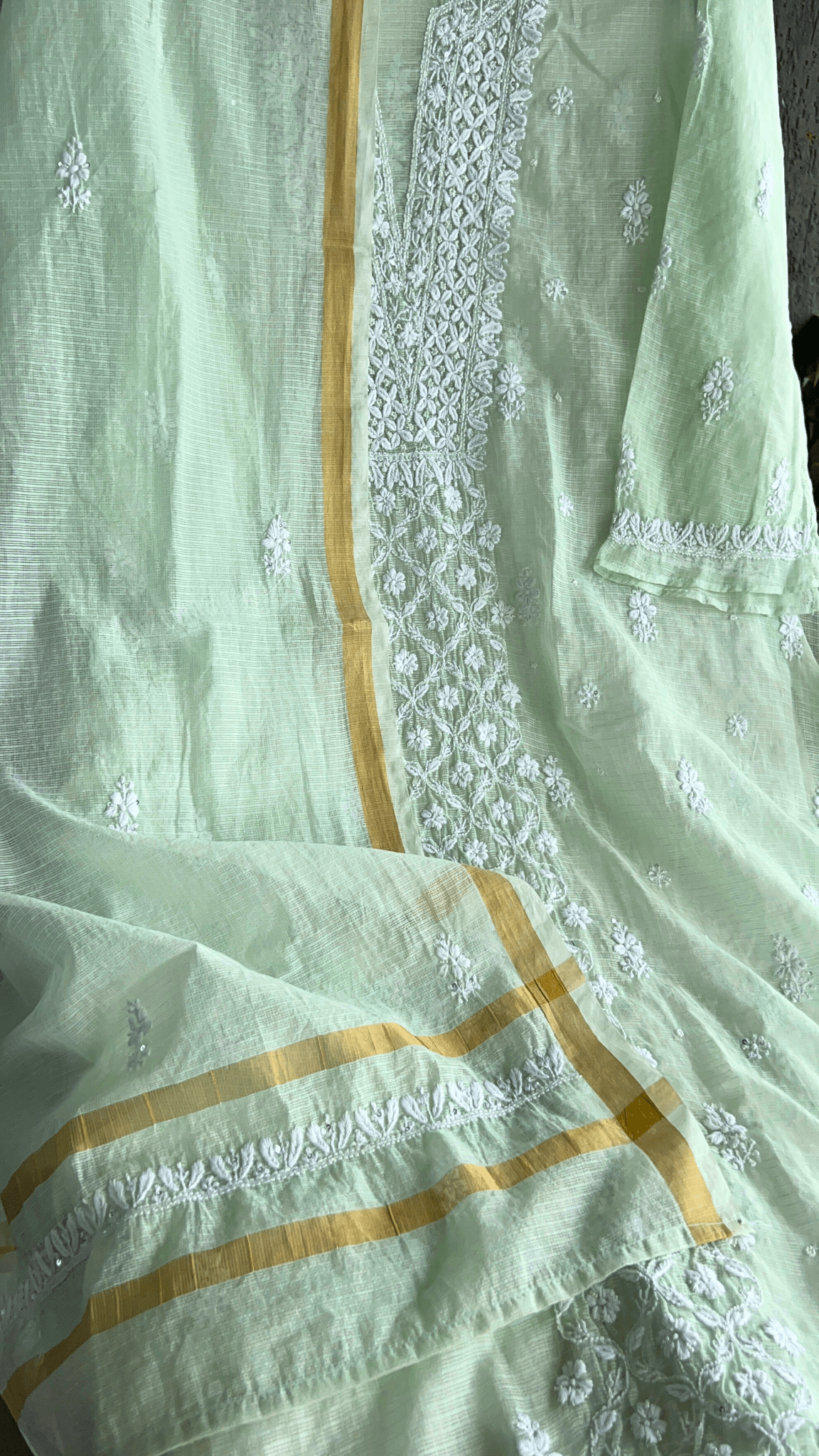 Women's Lucknawi Handcrafted Kota Doria Chikankari Suits - Unstitched Soft Pink