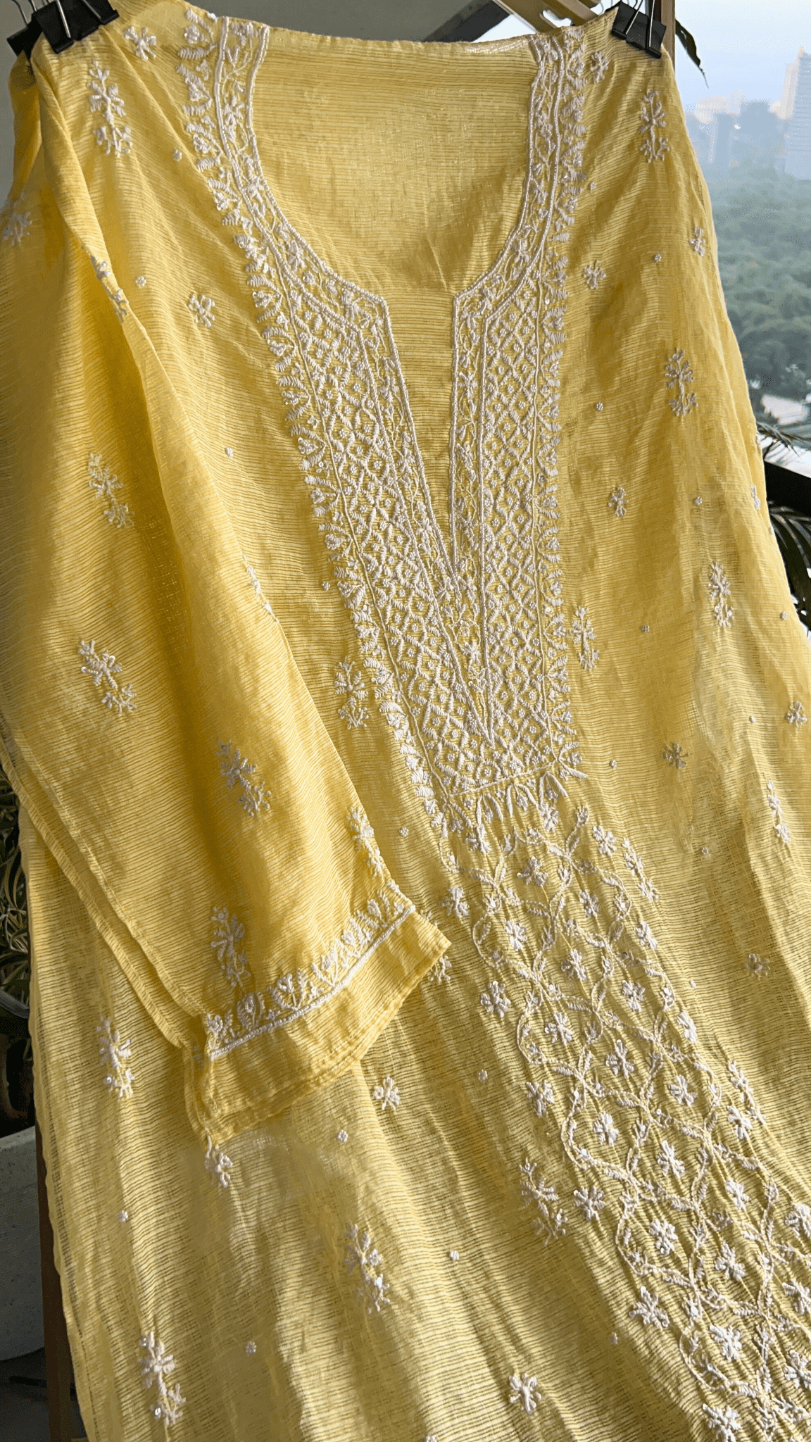 Women's Lucknawi Handcrafted Kota Doria Chikankari Suits - Unstitched Soft Pink