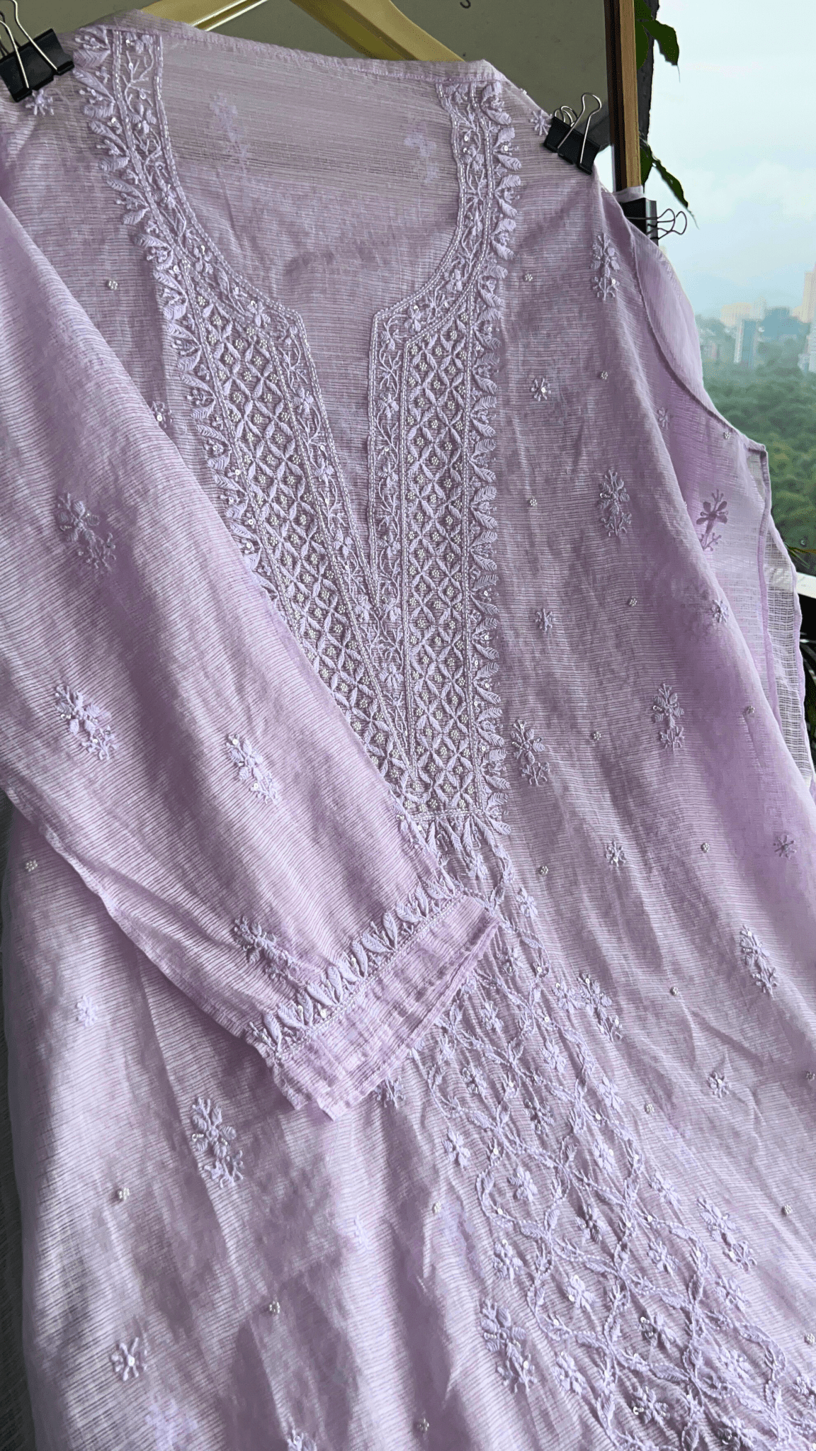 Women's Lucknawi Handcrafted Kota Doria Chikankari Suits - Unstitched Soft Pink