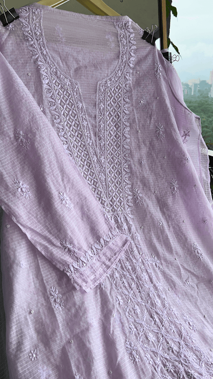 Women's Lucknawi Handcrafted Kota Doria Chikankari Suits - Unstitched Soft Pink