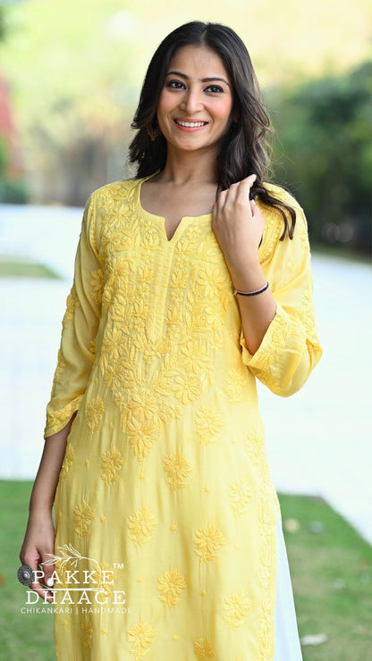 Zaira Pure Muslin Silk Kurta - Amaltas Yellow