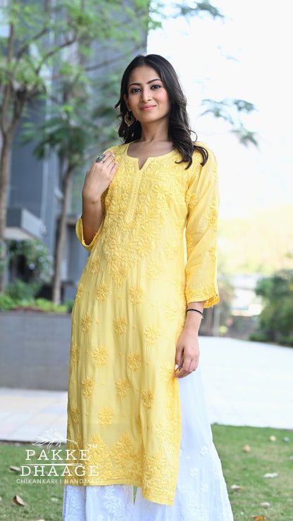 Zaira Pure Muslin Silk Kurta - Amaltas Yellow