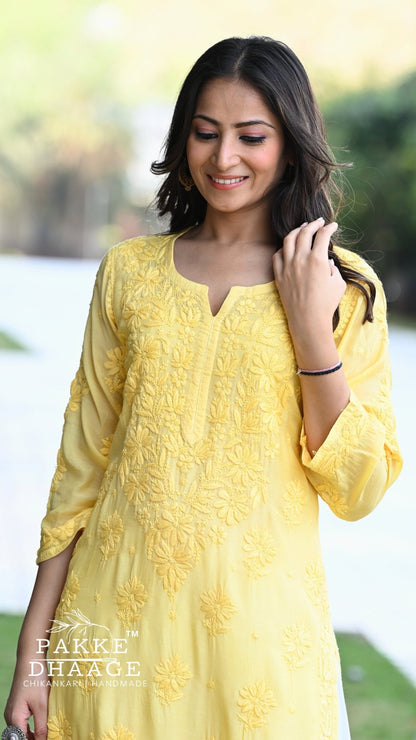 Zaira Pure Muslin Silk Kurta - Amaltas Yellow
