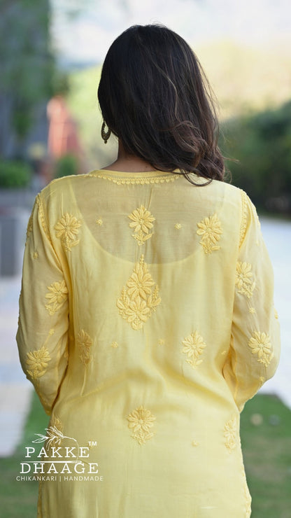 Zaira Pure Muslin Silk Kurta - Amaltas Yellow