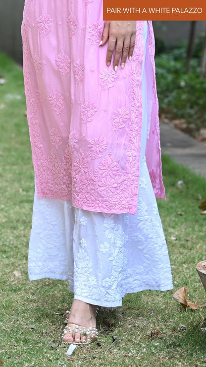 Zaira Pure Muslin Silk Kurta - Classic Pink