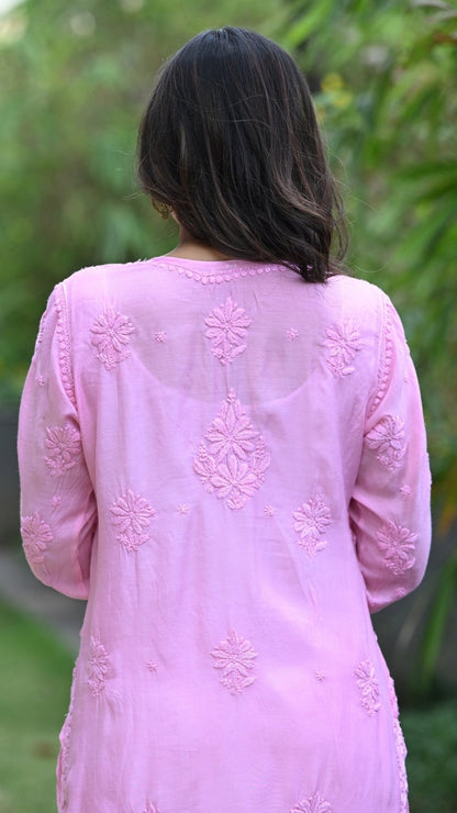 Zaira Pure Muslin Silk Kurta - Classic Pink