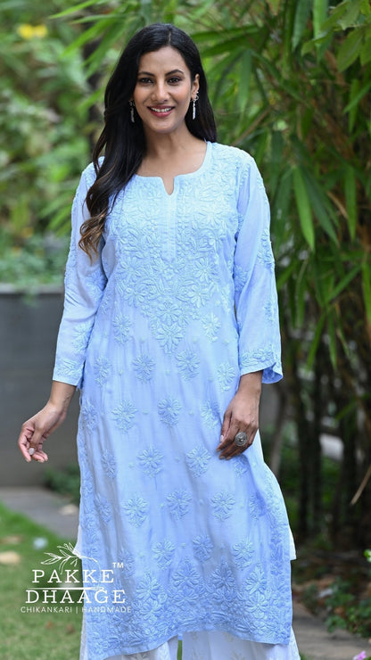 Zaira Pure Muslin Silk Kurta - Powder Blue