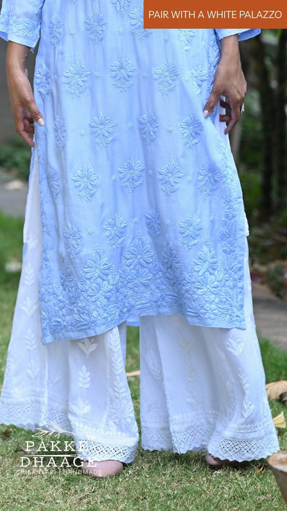 Zaira Pure Muslin Silk Kurta - Powder Blue